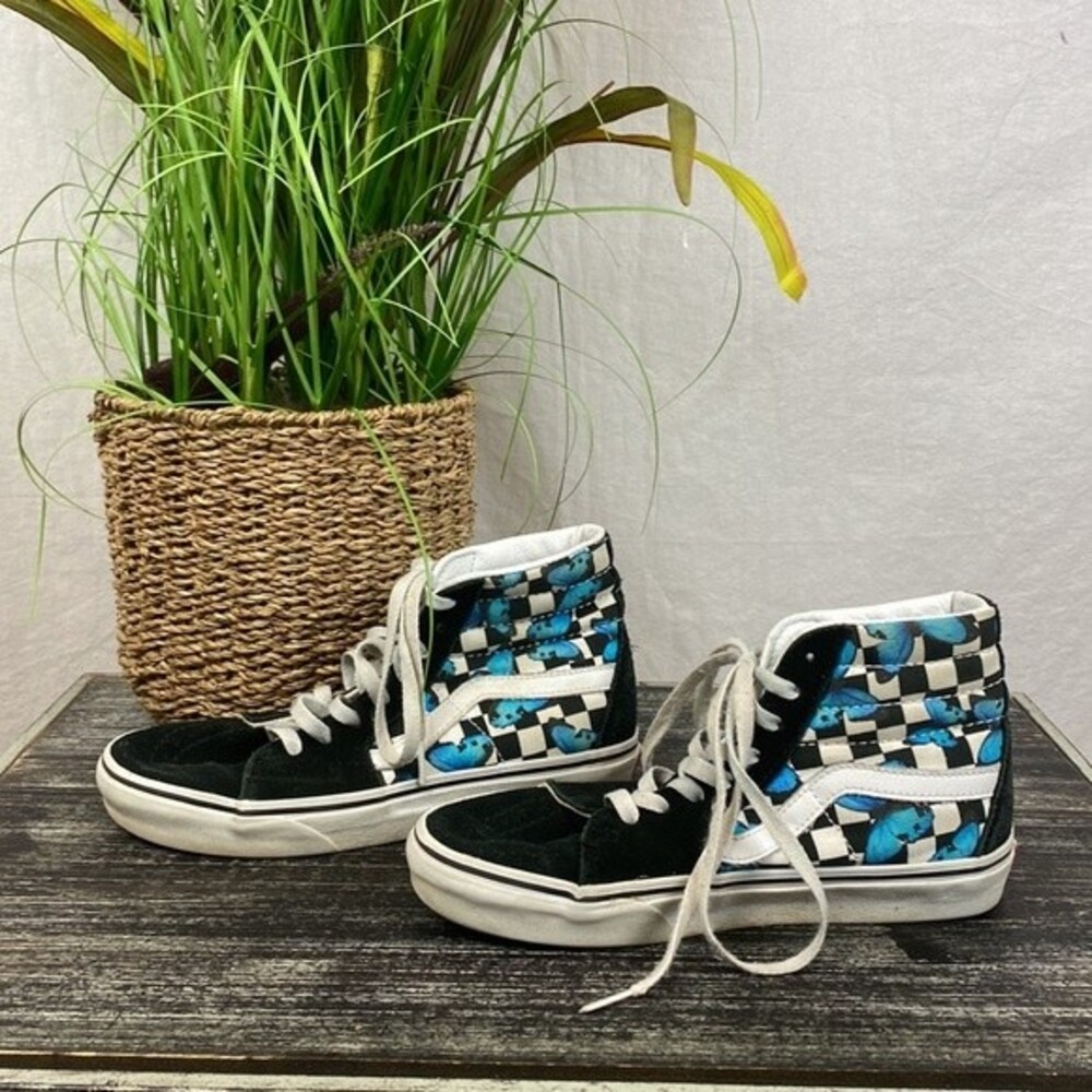 Vans #721356 Butterfly Checker Suede & Canvas Hi Top Sneakers 6.5